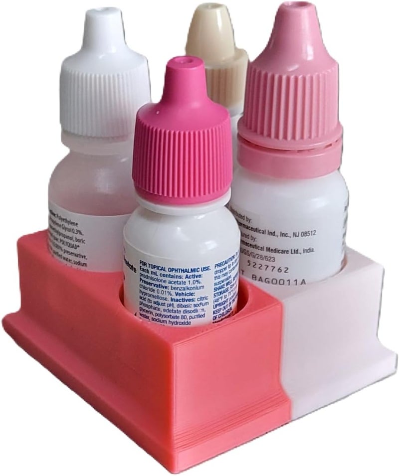 Znet3D Eye Drops Bottle Organizer & Tracker – AM/PM 4-Slot (White/Pink) - Image 3